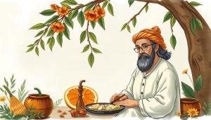 Infografik zu ayurvedischen Heilmethoden für Papageien, zeigt Kräuteranwendungen und Tipps für Vogelwohlbefinden.