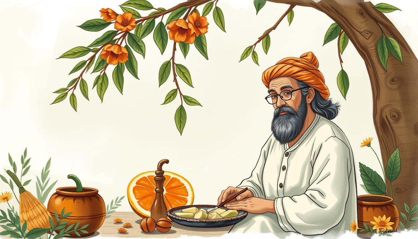 Infografik zu ayurvedischen Heilmethoden für Papageien, zeigt Kräuteranwendungen und Tipps für Vogelwohlbefinden.