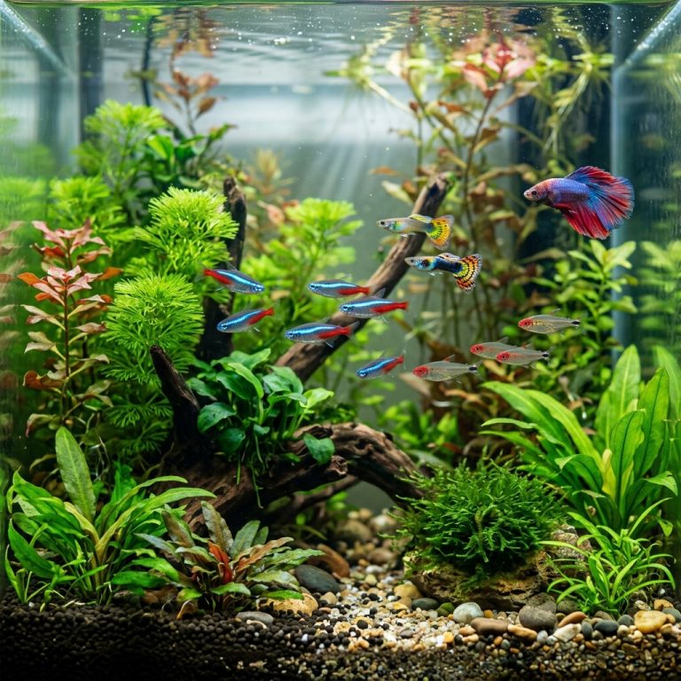 Unterwasserpflanzen mit heilender Wirkung zur Phytotherapie von Zierfischen in einem Aquarium.