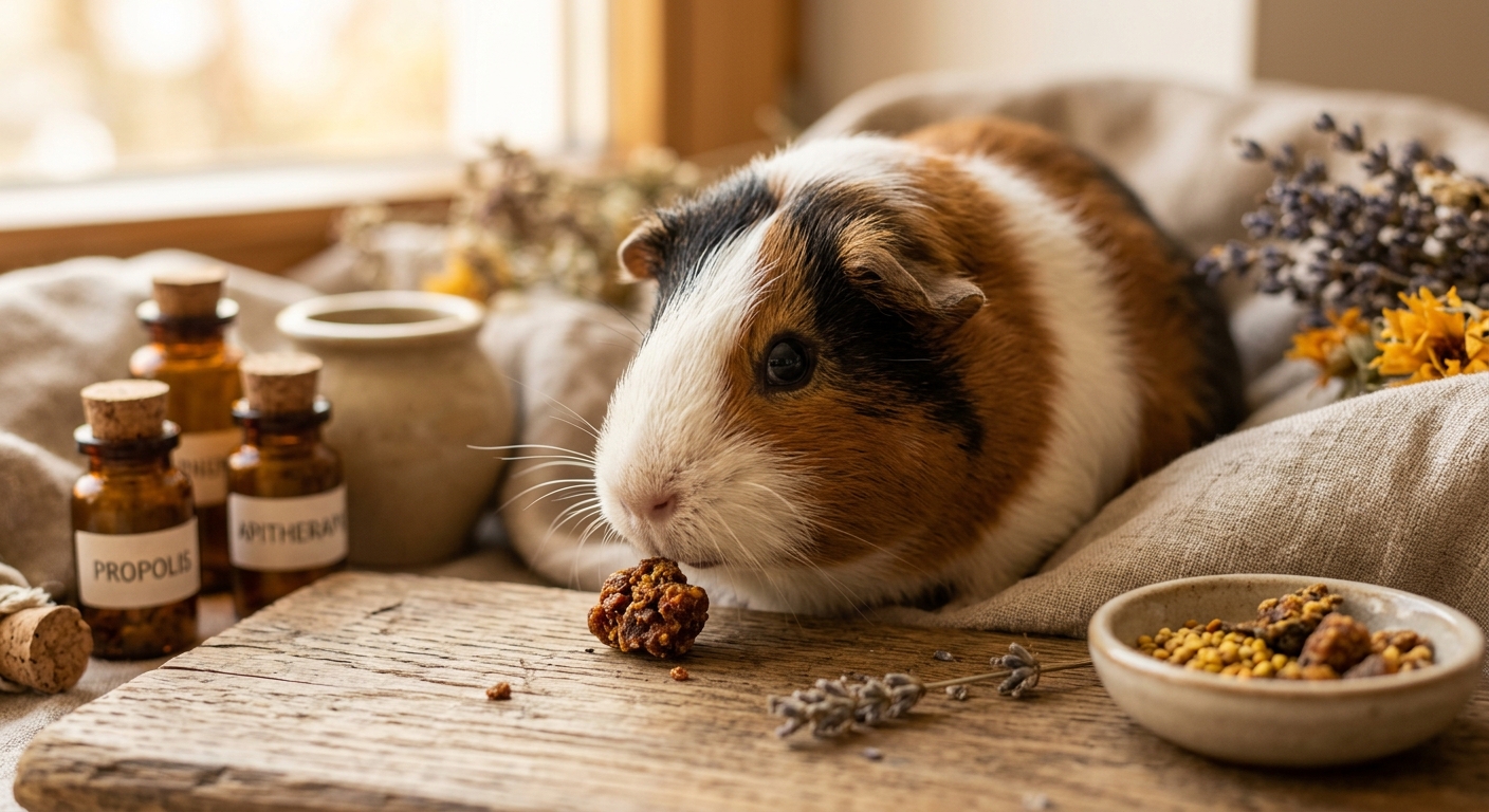 Bienenharz und Meerschweinchen: Apitherapie fördert Wohlbefinden und Heilung bei Haustieren.