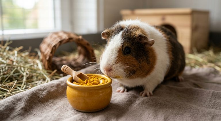 Meerschweinchen und Kaninchen mit Kurkuma-Paste als natürliche Zahnpflege im Freigehege.