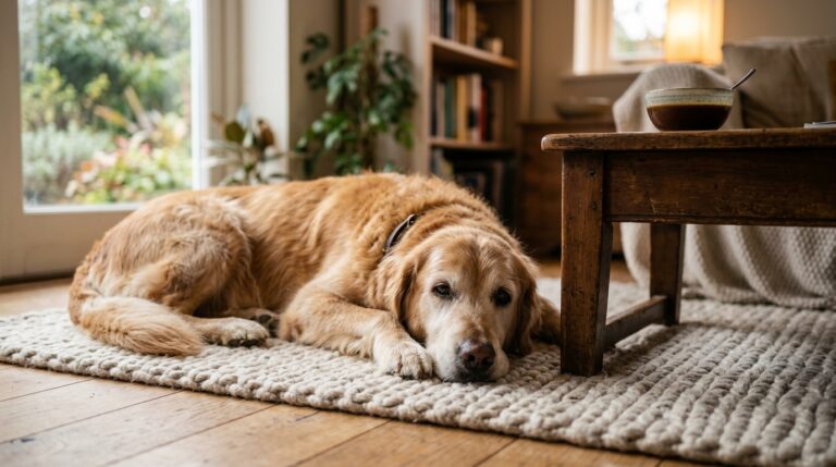 Älterer Hund genießt Kurkuma-Elixier, Förderung der Gelenkgesundheit, natürliche Unterstützung durch Nahrungsergänzung.